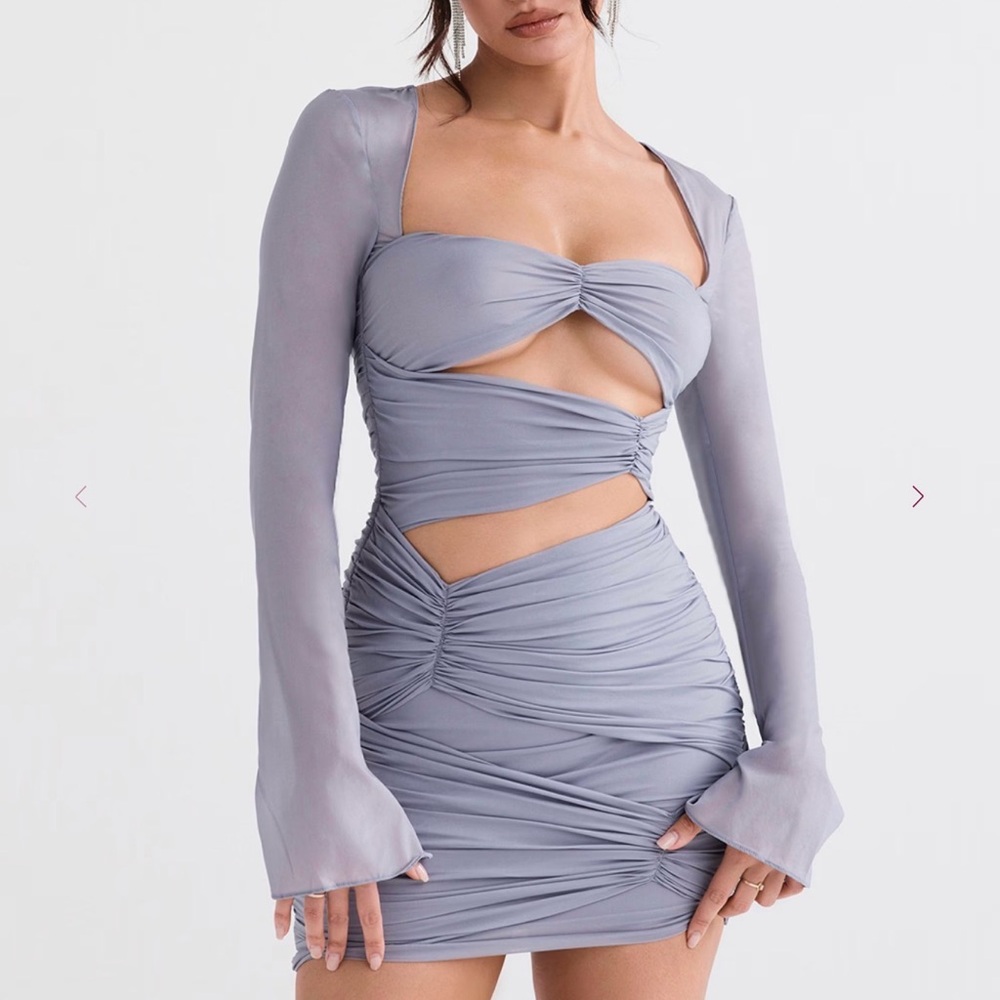 NEW! House of cb CAMILLE Dove Grey Real Silk Mini Dress XS